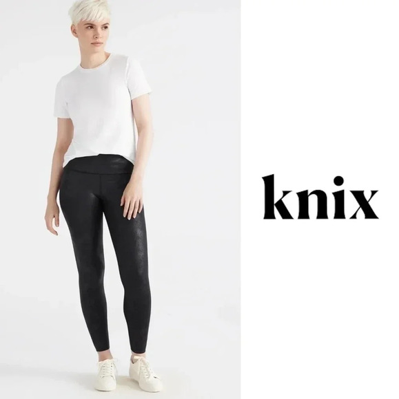 Knix High Rise Contour Waist Faux Vegan Leggings Pants Black Size Large. - Picture 2 of 15